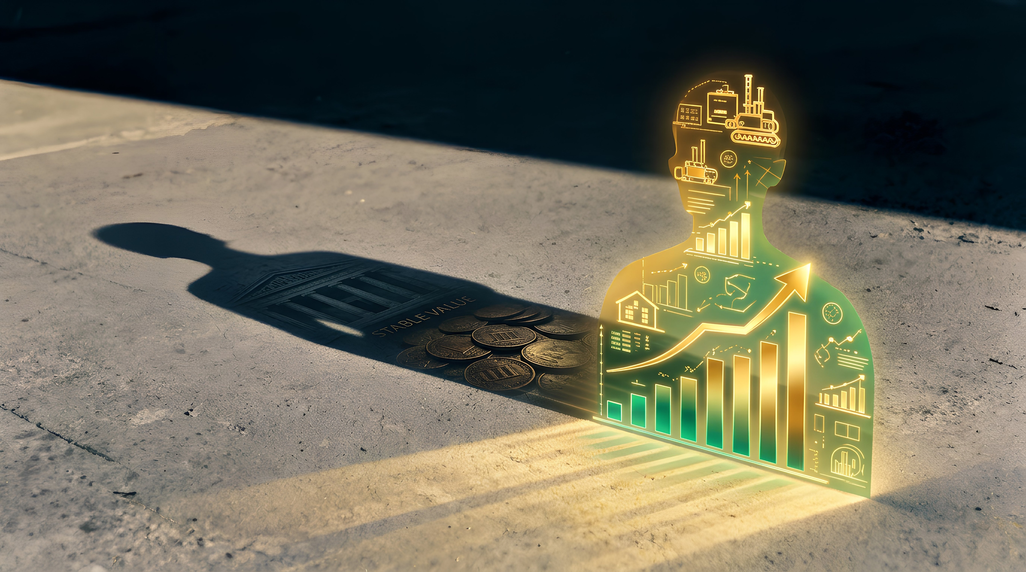 Abstract illustration of real assets and digital value logic